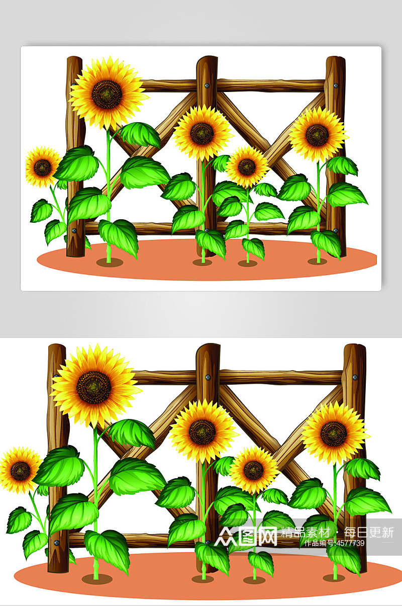 向日葵卡通栅栏篱笆矢量素材素材