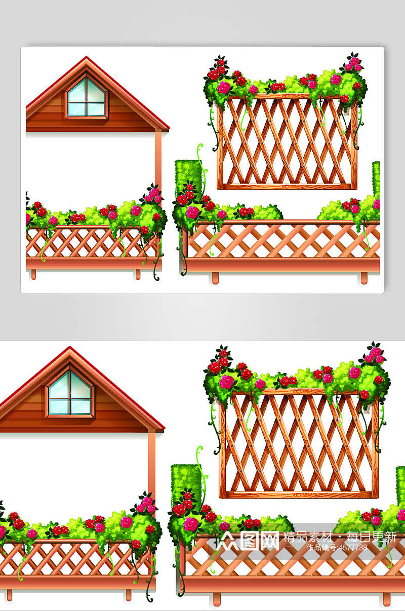 格子卡通栅栏篱笆矢量素材素材