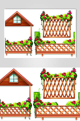 格子卡通栅栏篱笆矢量素材