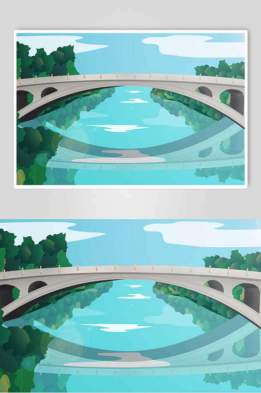 桥古建筑插画