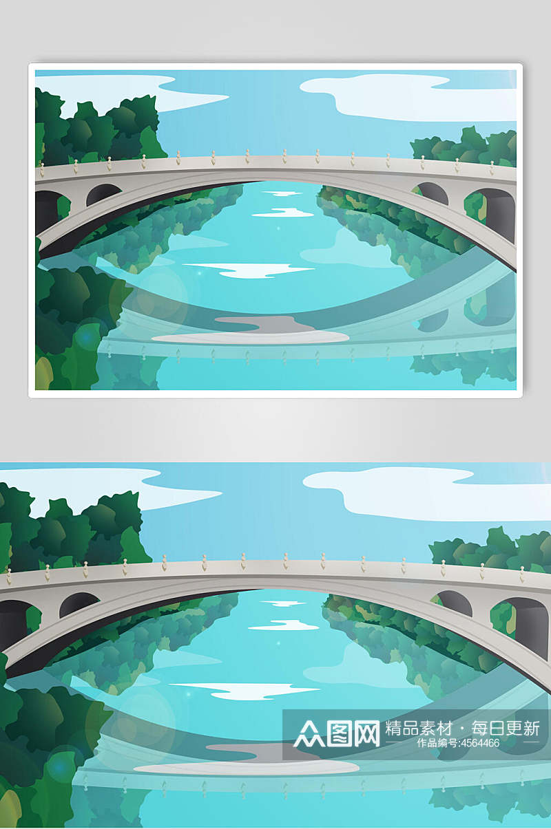 桥古建筑插画素材