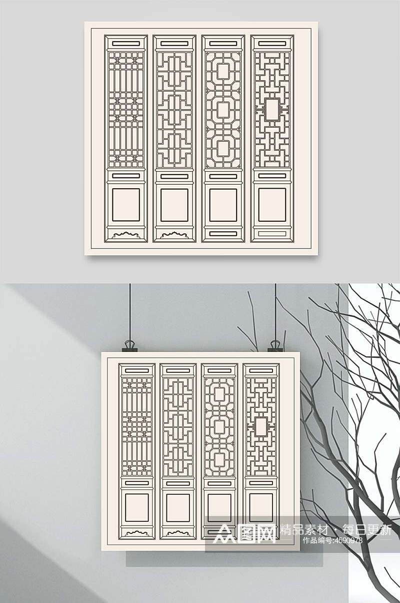 中式古典门饰矢量素材素材