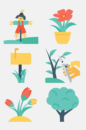 鲜花植物花草护理卡通图标免抠设计素材