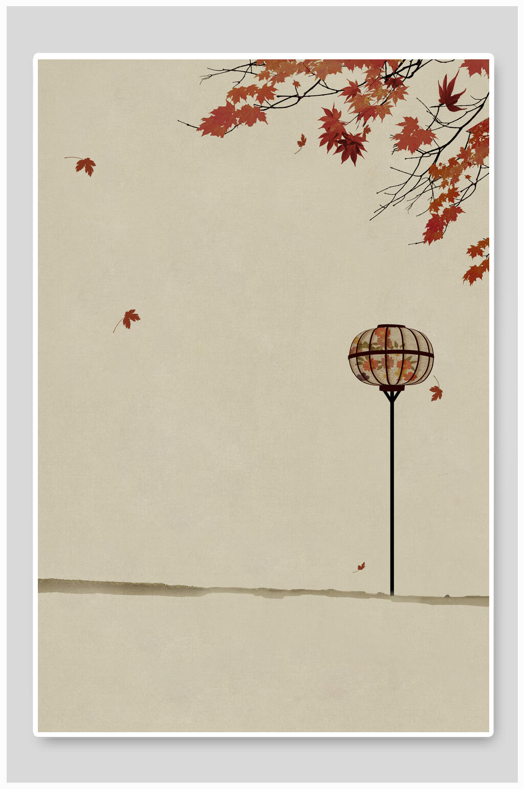枫叶楼阁中国风背景素材