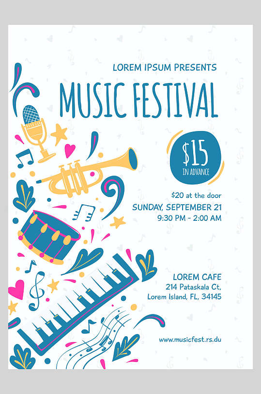 元旦音乐节手绘海报图片-元旦音乐节手绘海报设计素材-元旦音乐节手绘