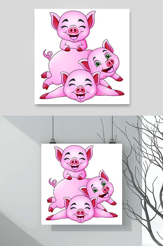 粉红色卡通猪矢量素材