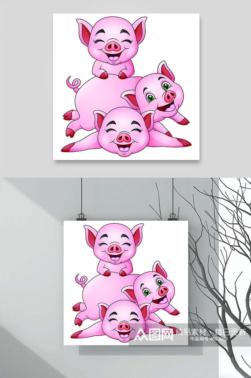 粉红色卡通猪矢量素材素材