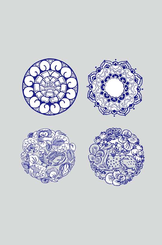 青花瓷花纹矢量素材