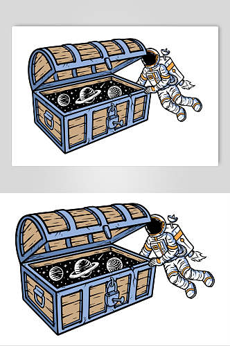 宝箱星球探险宇航员矢量素材