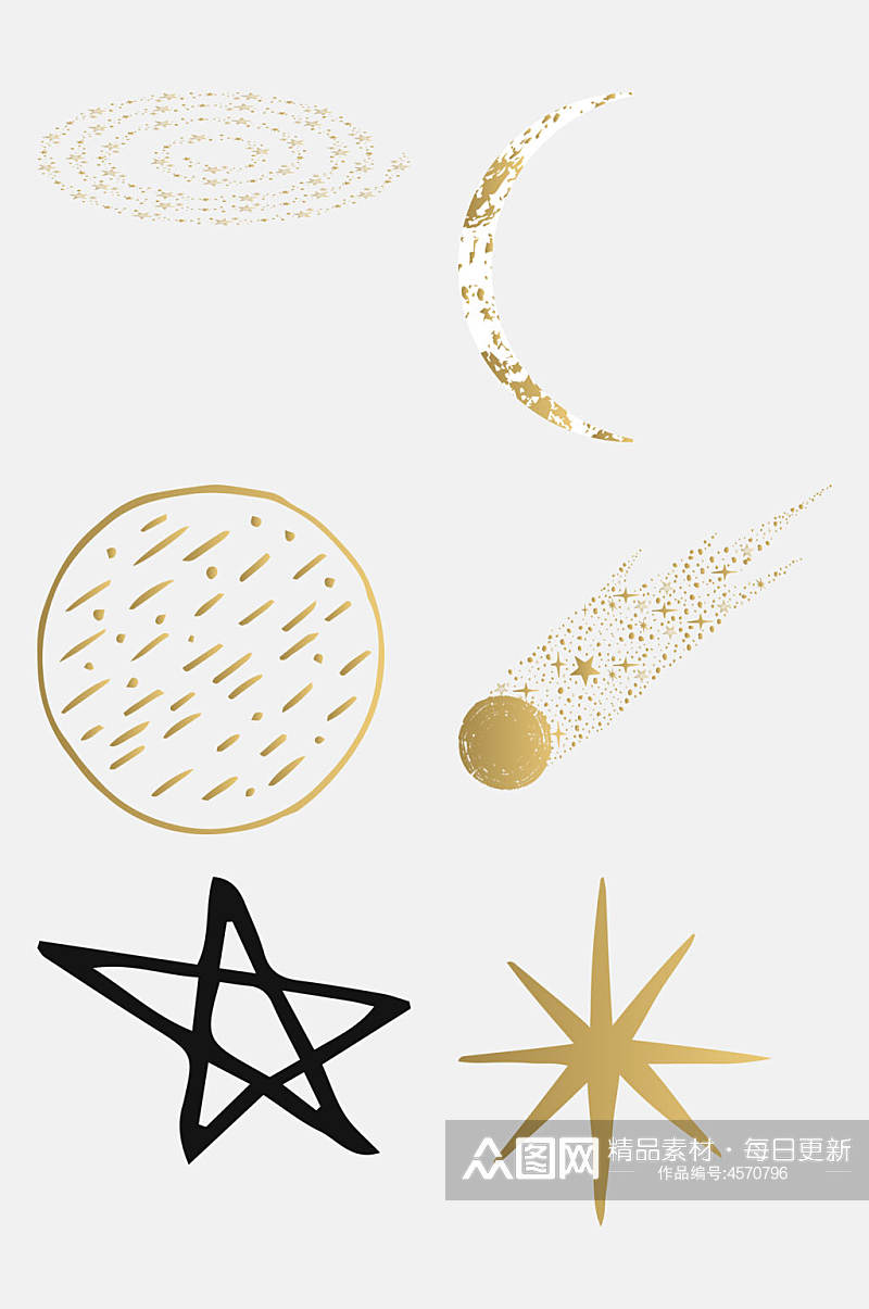 金色大气手绘几何星光免抠素材素材