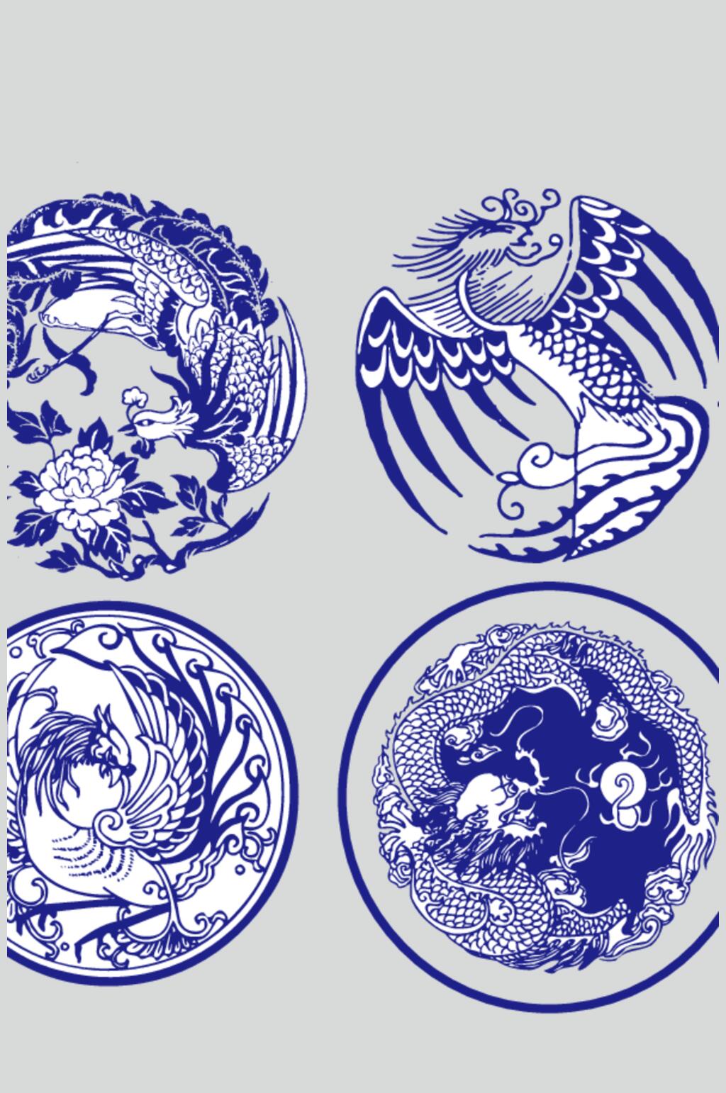 中国风青花瓷花纹矢量素材素材