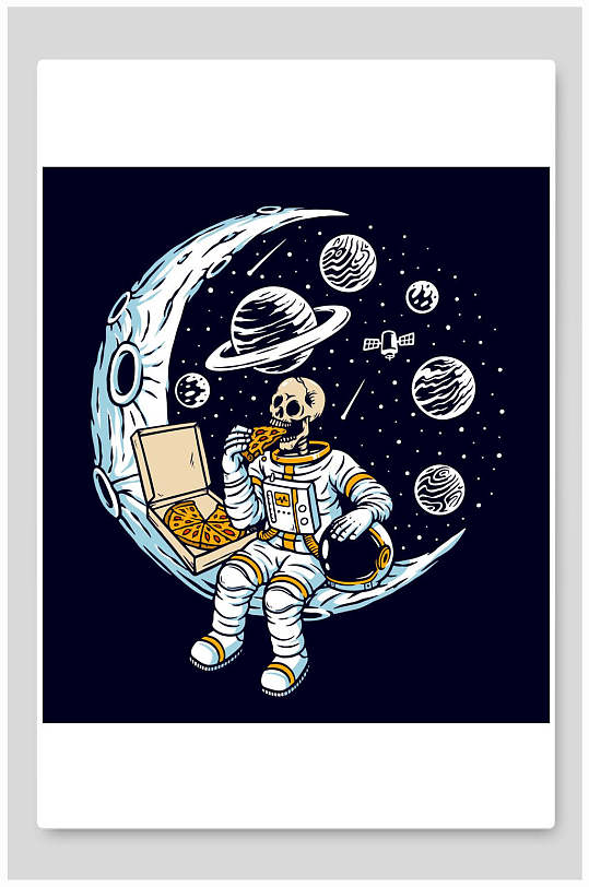 骷髅星球探险宇航员矢量插画