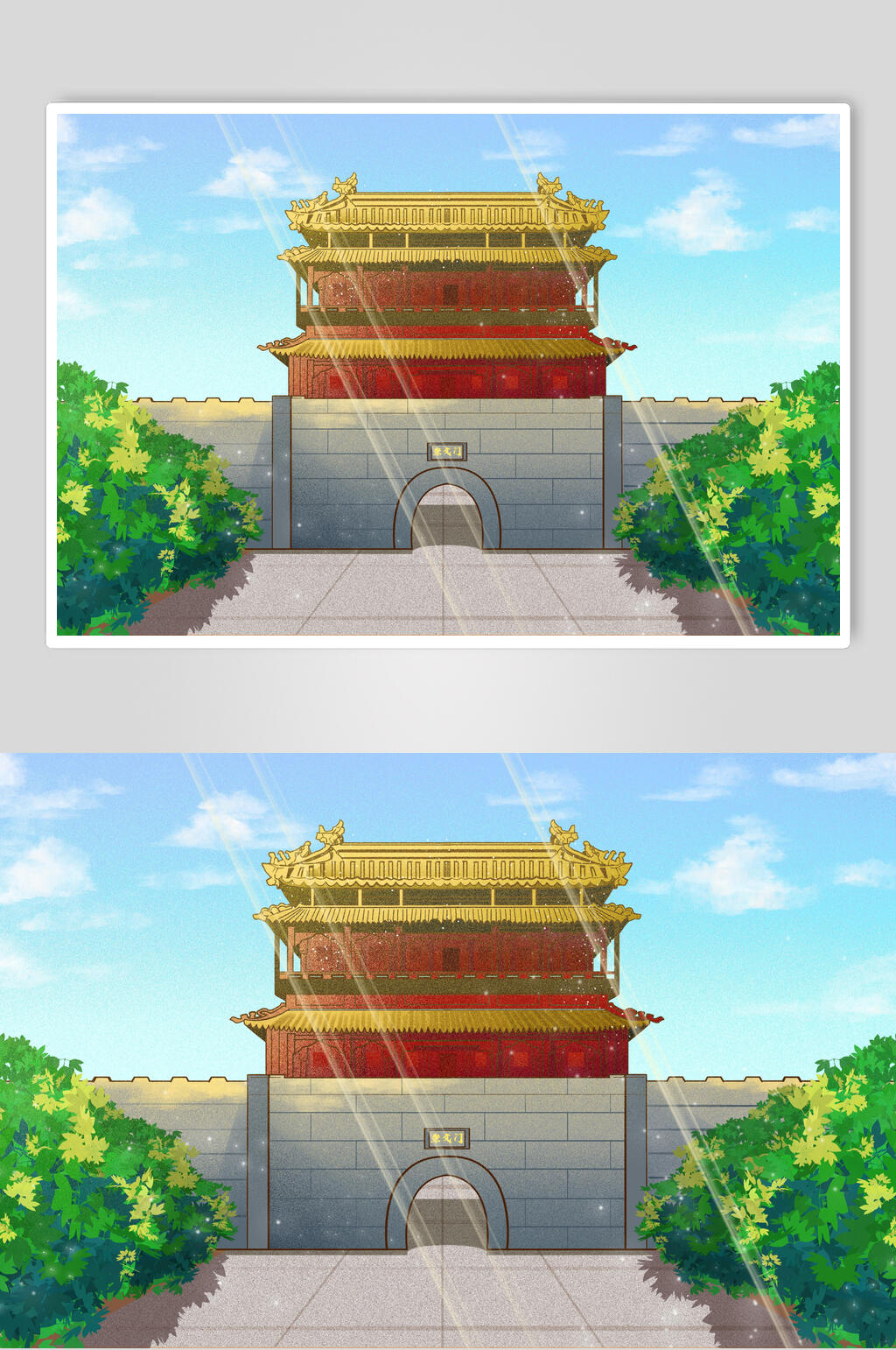 时尚古建筑插画素材