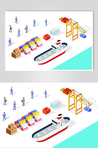 创意货运轮船码头矢量素材