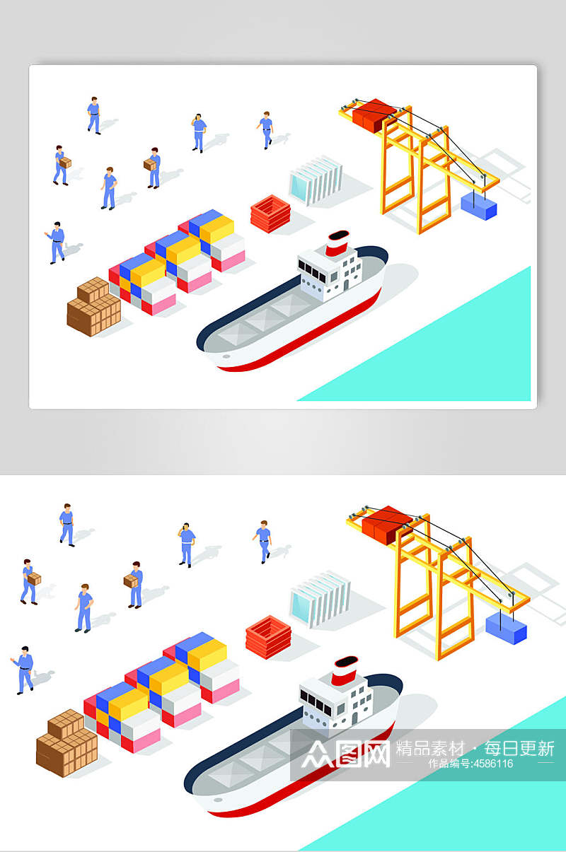 创意货运轮船码头矢量素材素材