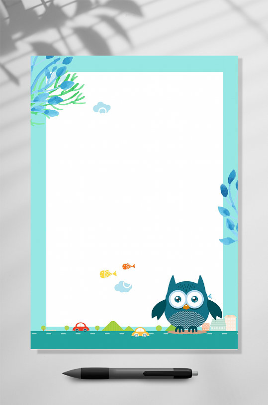 蓝色卡通动植物背景word