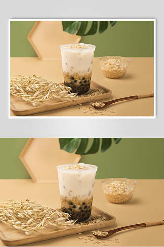 燕麦清新奶茶饮品摄影图片