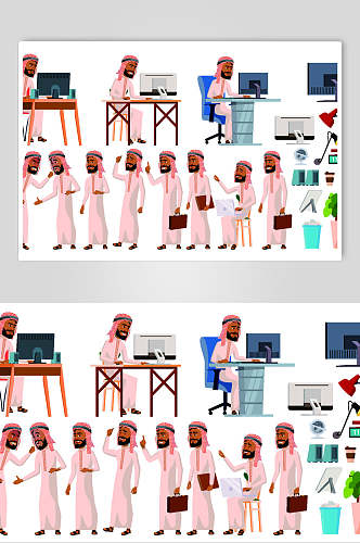 创意电脑桌子阿拉伯人物矢量素材