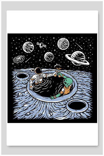 创意手绘星球探险宇航员矢量插画