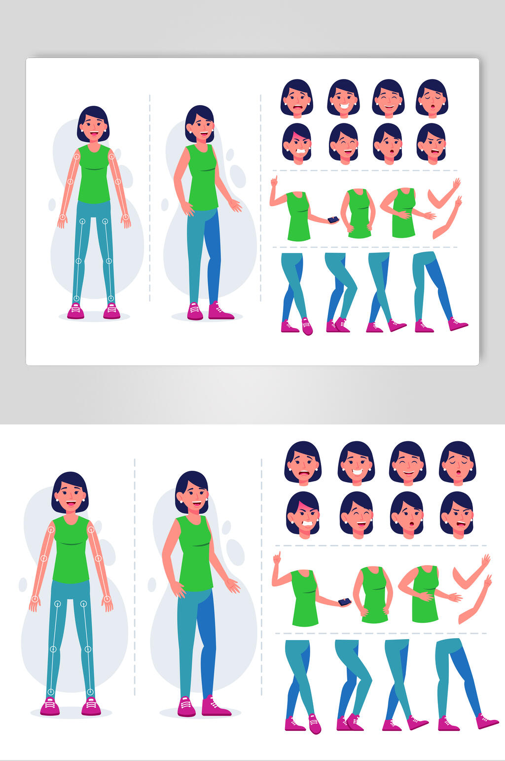 绿色女性人物分解矢量素材素材