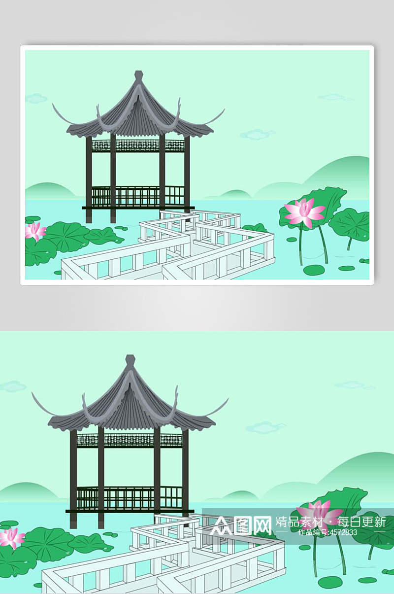 中国风古建筑插画素材