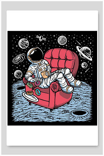 创意沙发星球探险宇航员矢量插画