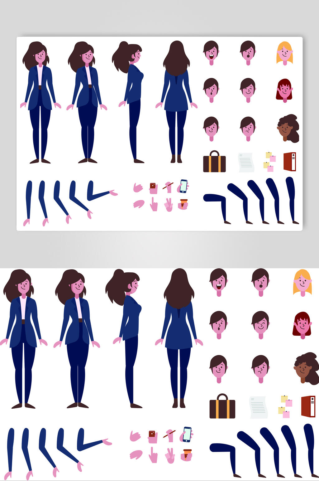 职场女性人物分解矢量素材素材