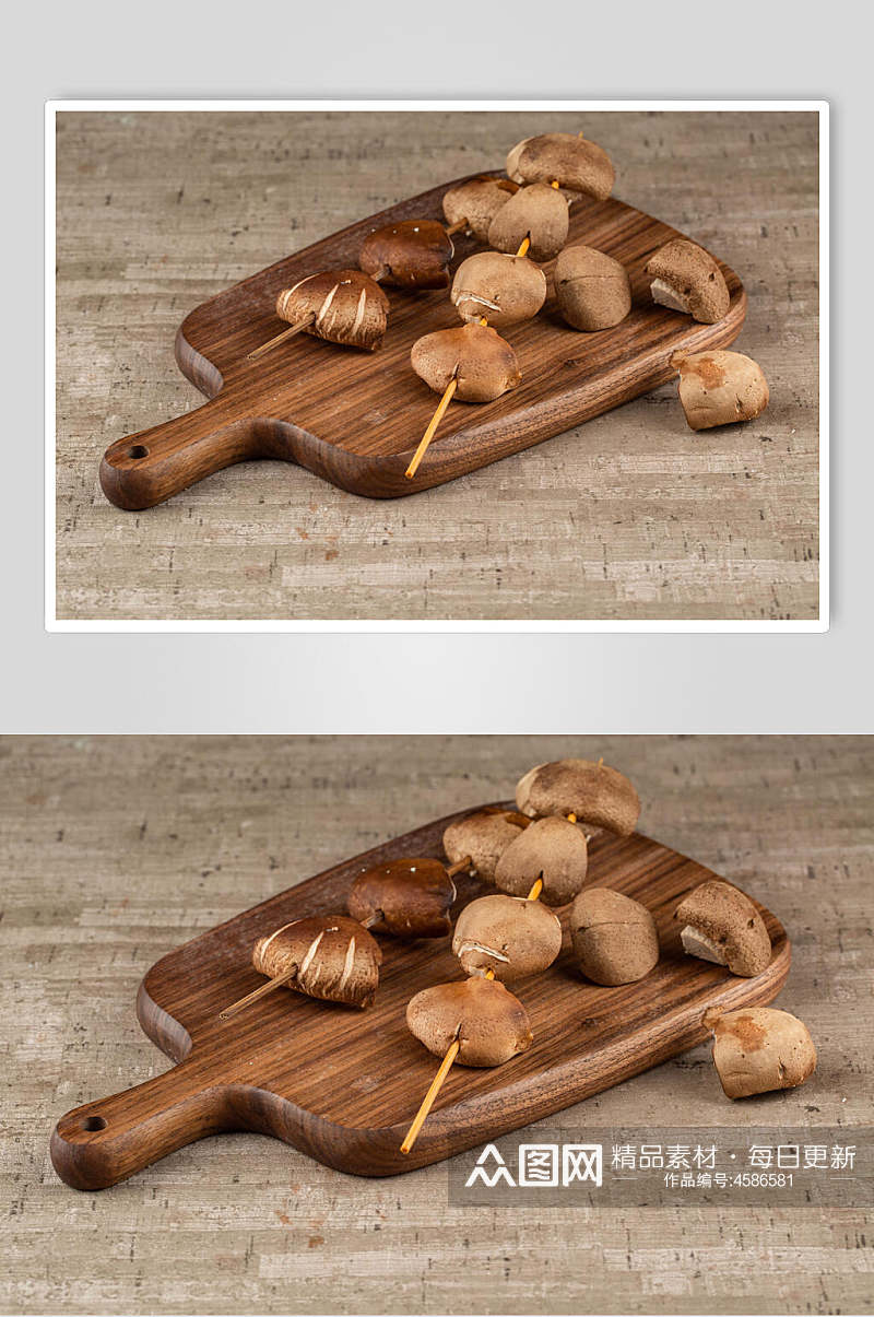 新鲜香菇木桌面烫菜摆拍图片素材