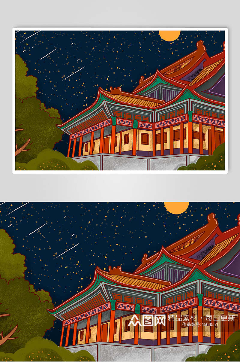 中国风创意古建筑插画素材