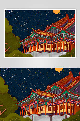 中国风创意古建筑插画