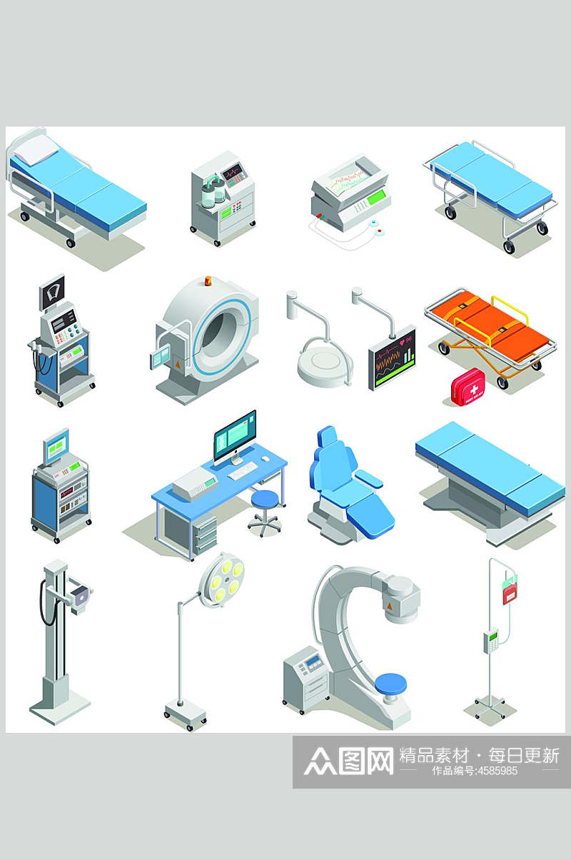 创意病床二点五D医疗器械矢量素材素材