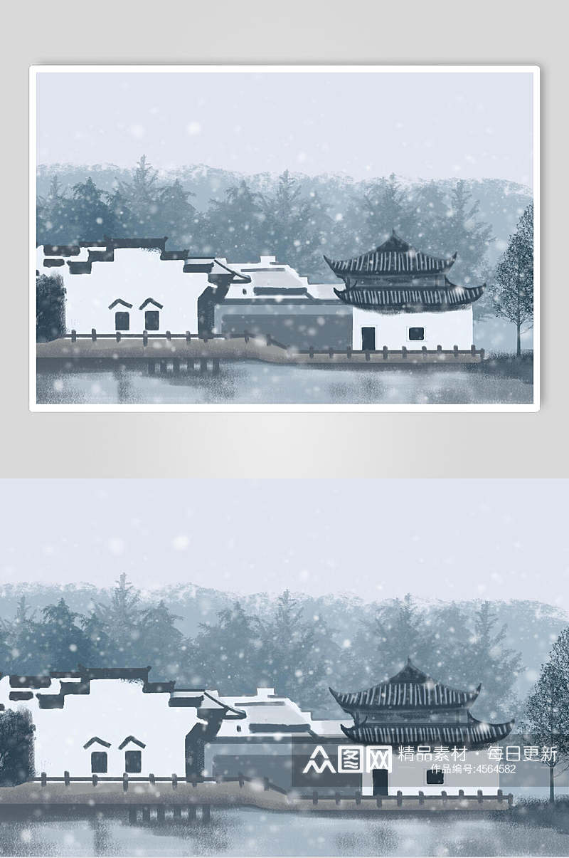 创意简约横版古建筑插画素材