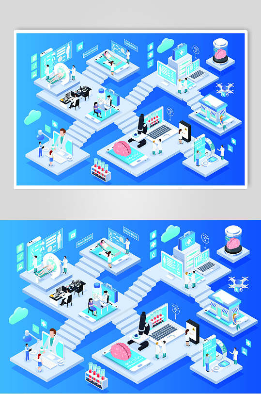 蓝色时尚渐变25D医疗器械矢量素材