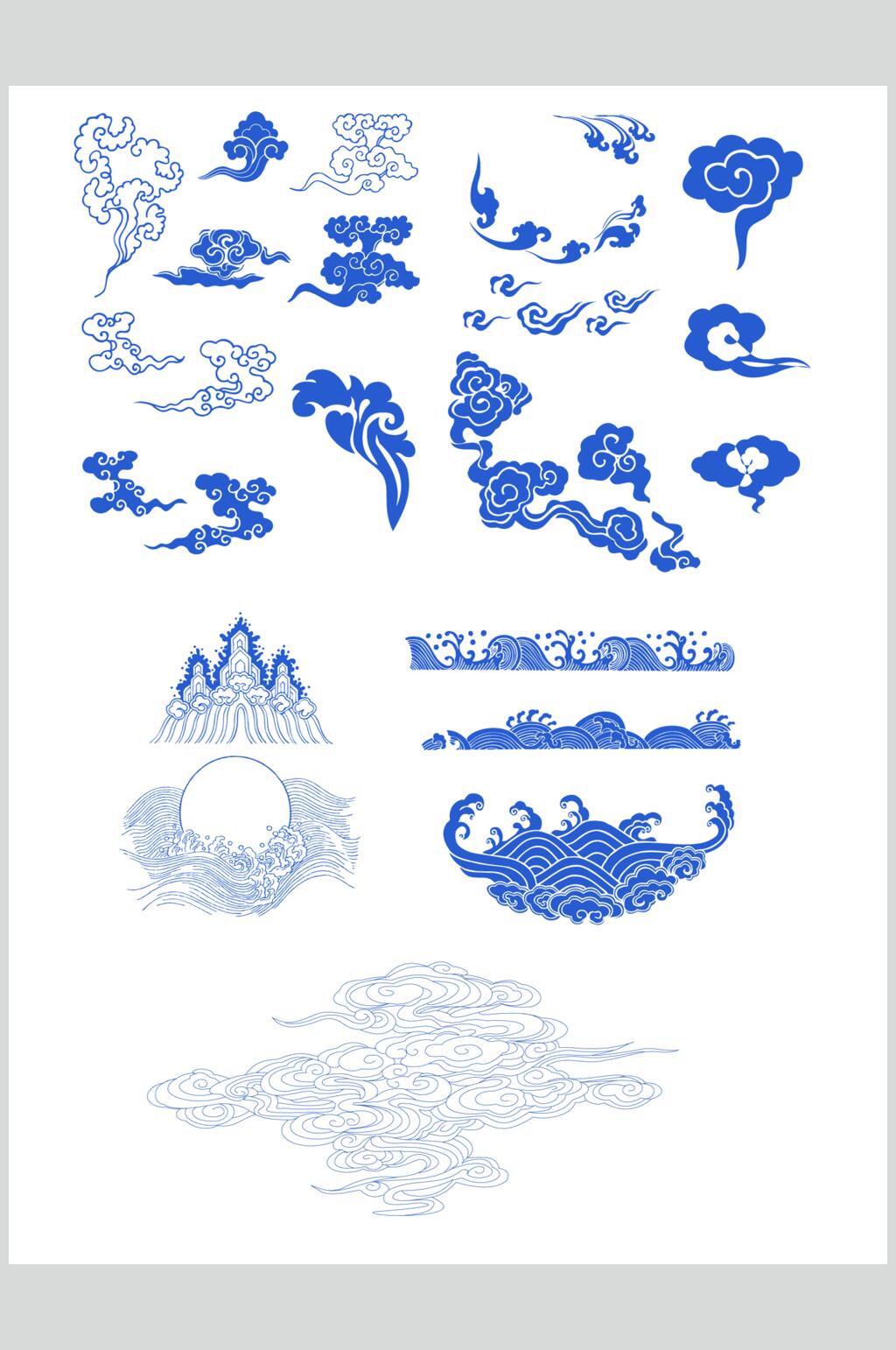 蓝色祥云纹矢量素材素材