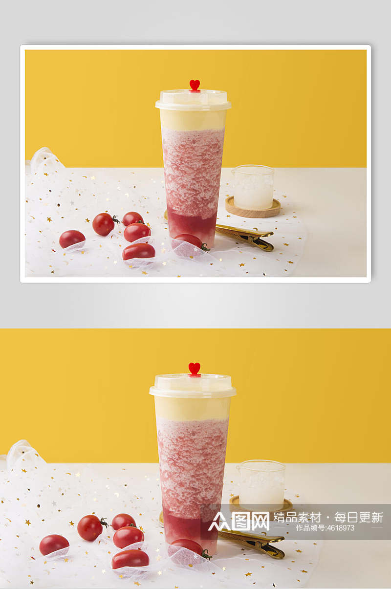 黄色小番茄清新奶茶饮品摄影图片素材