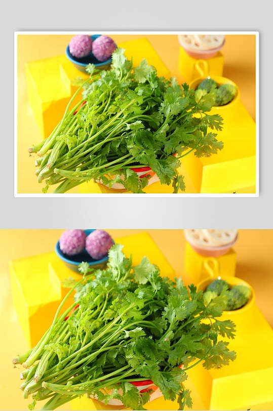 明亮黄底香菜麻辣烫菜图片