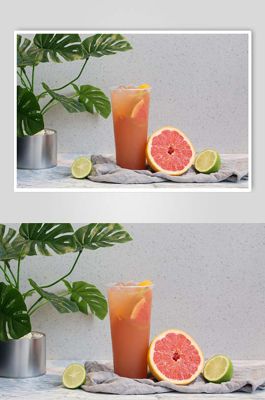 血橙绿叶清新奶茶饮品摄影图片