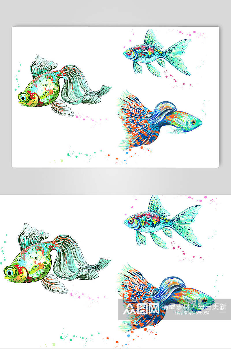 创意手绘鱼海洋动物矢量素材素材