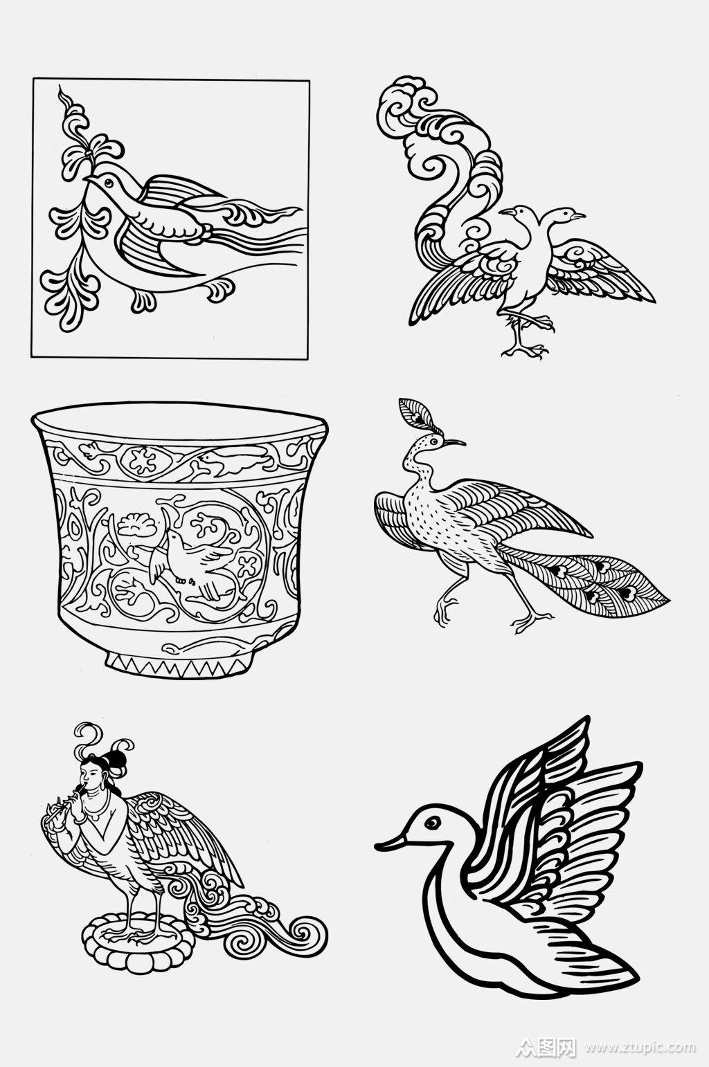 花鸟隋唐五代古典纹样免抠素材模板下载-编号4571546-众图网