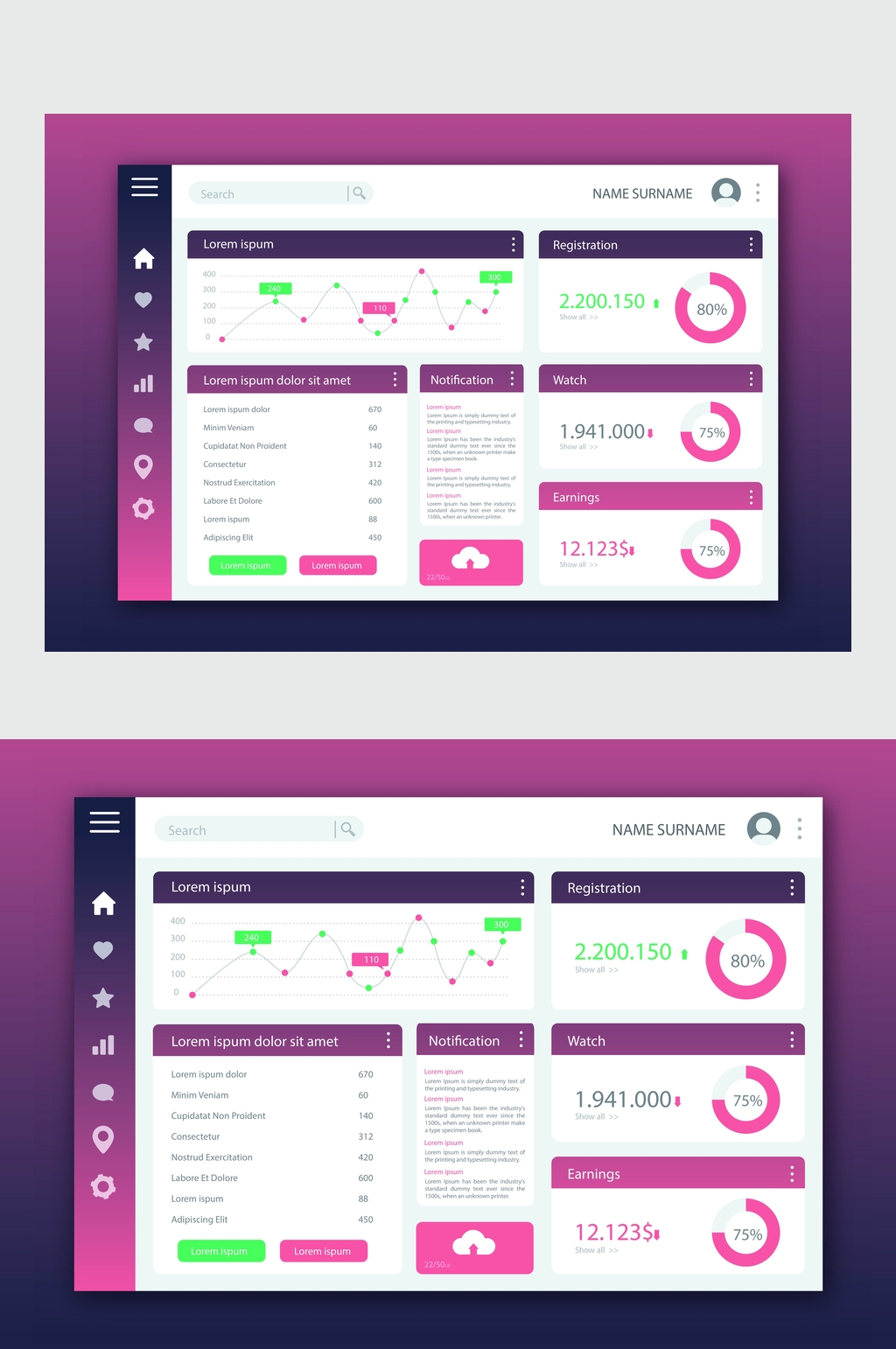 玫红色渐变科技后台矢量UI设计素材