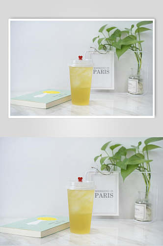 横版书本绿植时尚创意饮品摆拍图片