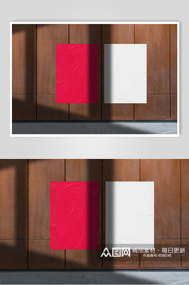 墙贴红白色海报展示样机素材