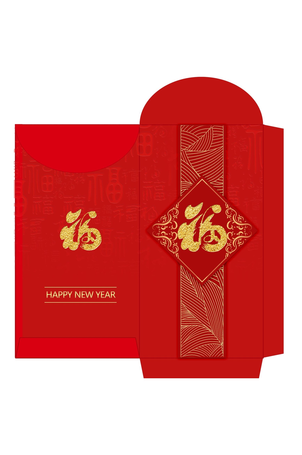 创意红色花纹福字春节红包包装设计素材