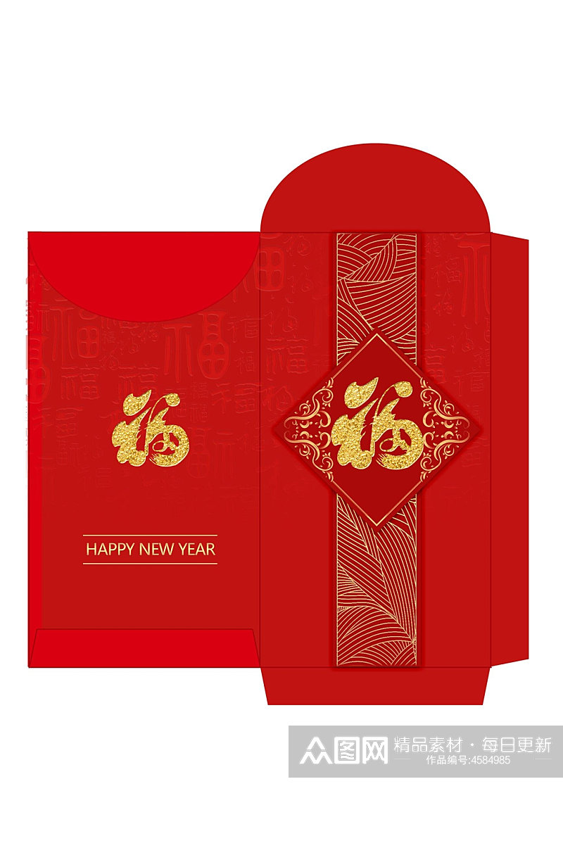 创意红色花纹福字春节红包包装设计素材