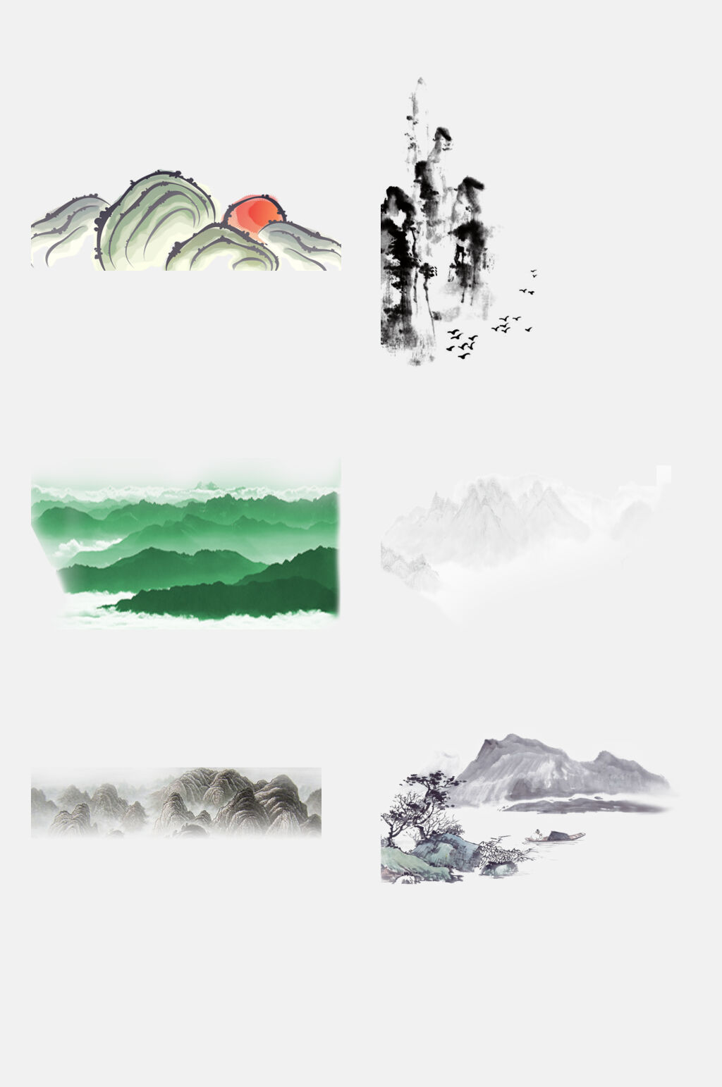 唯美荷花水墨山水免抠素材素材