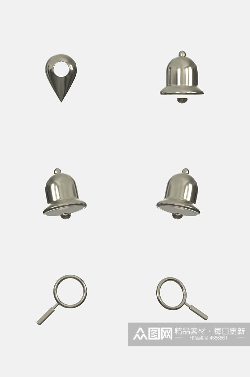 大气铃铛三金属图标免抠素材素材