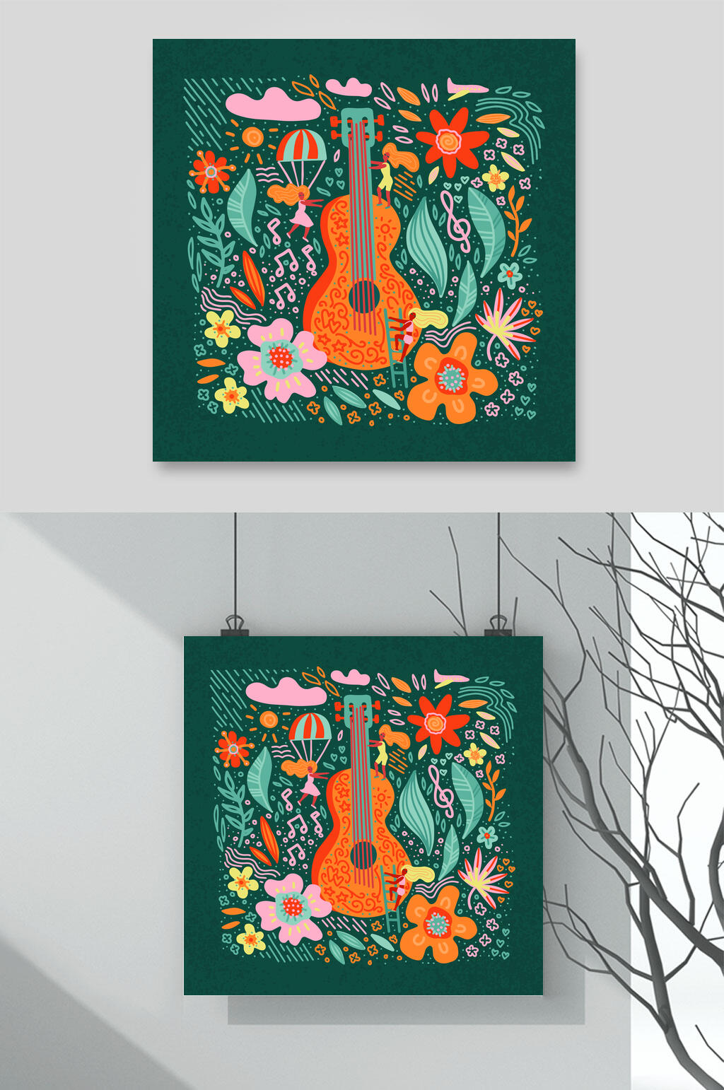 绿色音乐节涂鸦矢量素材素材