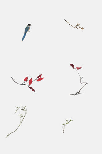创意鸟动植物工笔画免抠素材