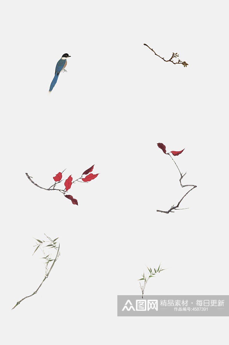 创意鸟动植物工笔画免抠素材素材