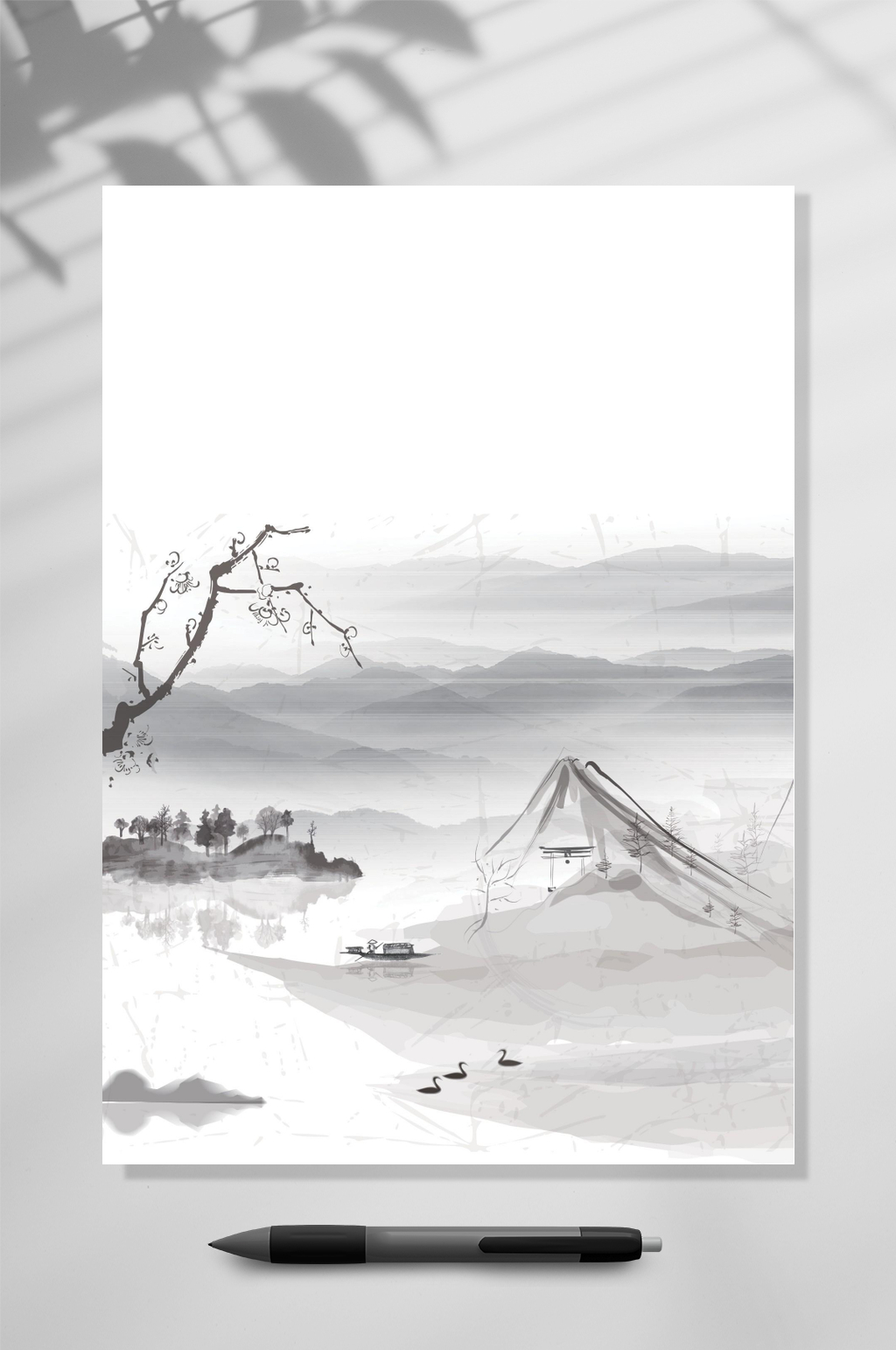 山水古风信纸WORD素材